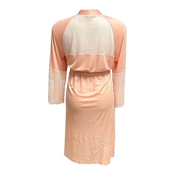 Халат домашній New Life із мереживними рукавами, р.S, персиковий (022/21316) - Pampik - 2