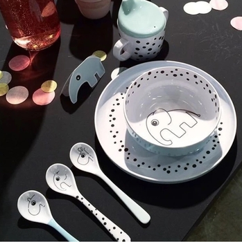 Детский набор столовых приборов Done by Deer, 3 шт., белый с серым (10875/32988) - Pampik - 2