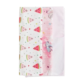 Набір пелюшок Twins Girl, фланель, муслін, водонепроникна, 3 шт., рожевий (1599-TMIX3-26) - Pampik