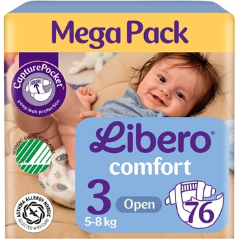 Подгузники на липучках Libero Comfort 3 (5-8 кг), 76 шт. - Pampik