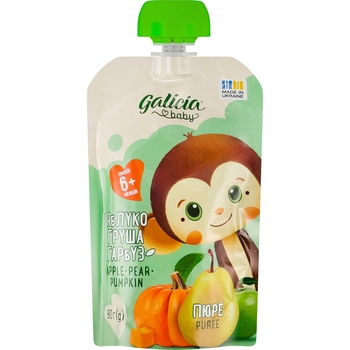 Набір пюре Galicia Baby Яблуко-груша-гарбуз, 540 г (6 уп. по 90 г) - Pampik - 2