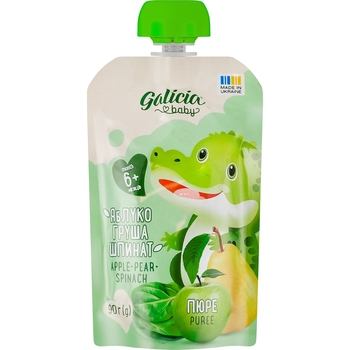Набір пюре Galicia Baby Яблуко-груша-шпинат, 540 г (6 уп. по 90 г) - Pampik - 2