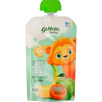 Набір пюре Galicia Baby Яблуко-морква-банан, 540 г (6 уп. по 90 г) - Pampik - 2