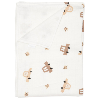 Плед Twins Автомобілі, мусліновий подвійний, 110х75 см, білий з принтом (1410-110/75-1012) - Pampik