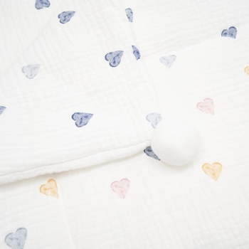 Плед муслиновый Twins Hearts, утепленный с кистями, 90x90 см, белый с принтом (1611-PMУ90х90-202H) - Pampik - 2