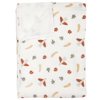 Плед Twins Пташечки, мусліновий подвійний, 110х75 см, білий з принтом (1410-110/75-1022) - Pampik