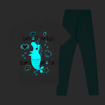 Піжама, що світиться Garnamama Neon PG short 140 Білий Зелений (997024.12249017) - Pampik - 3