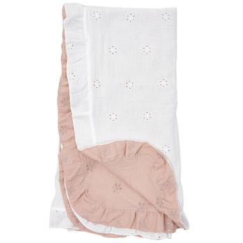 Плед мусліновий Twins Flower, подвійний з рюшкою, 100х100 см, бежевий з білим (1621-PMF2100-0102) - Pampik