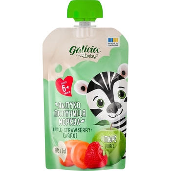 Пюре Galicia Baby Яблуко-полуниця-морква, 90 г - Pampik