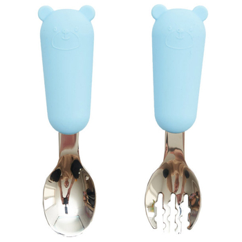 Приборы для кормления Twins Мишка, вилка и ложка, голубой (TV-03-04) - Pampik