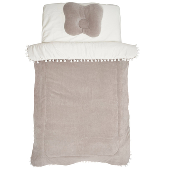 Постільний комплект Twins, велюр/сатин, 120х60 см, 3 предмети, сірий (4077-TW-10) - Pampik