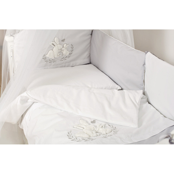 Постільний комплект Twins Dolce Rabbits, 8 елементів, білий з сірим (4062-D-010-019) - Pampik - 3