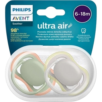 Пустушка Philips Avent Ultra Air, 6-18 міс., з контейнером, 2 шт. (SCF085/20) - Pampik