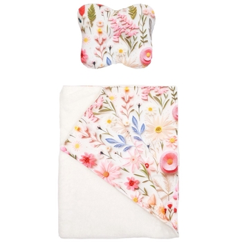 Плед і подушка ортопедична Twins 4D Ботаніка, велюр, 90х90 см, рожевий (1431-T4D-24B) - Pampik