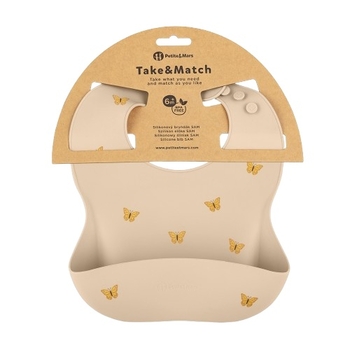 Нагрудник силіконовий Petite&Mars Sand Butterflies, бежевий (706718) - Pampik