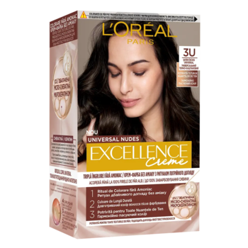 Стійка крем-фарба для волосся L'Oreal Paris Excellence Crème Universal Nudes 3U Універсальний темно-каштановий, 192 мл - Pampik