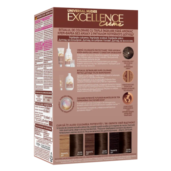 Стійка крем-фарба для волосся L'Oreal Paris Excellence Crème Universal Nudes 4U Універсальний каштановий, 192 мл - Pampik - 2