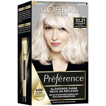 Стійка фарба для волосся L'Oreal Paris Preference 10.21 Stockholm Very Very Light Pearl Blonde 174 мл - Pampik