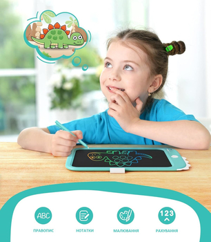 Дитячий LCD планшет для малювання Urmywo Динозаврик 10” Multicolor, блакитний (UК1006blue) - Pampik - 5