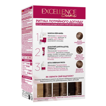 Крем-фарба для волосся L'Oreal Paris Excellence Creme з потрійним доглядом 6.00 Глибокий темно-русявий, 192 мл - Pampik - 2
