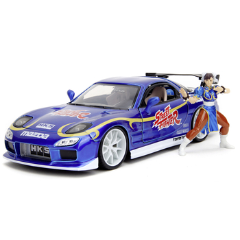 Машина металлическая Jada Уличный боец Mazda RX-7 с фигуркой Чан-ли, 1:24, синий (253255062) - Pampik