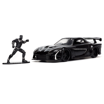 Машина металева Jada Марвел. Месники Мазда RX-7 з фігуркою Чорної пантери, 1:32, чорний (253223023) - Pampik