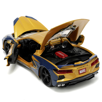 Машина металева Jada Марвел. Люди-Х Шевроле Корвет з фігуркою Росомахи, 1:24, жовтий з синім (253225025) - Pampik - 6