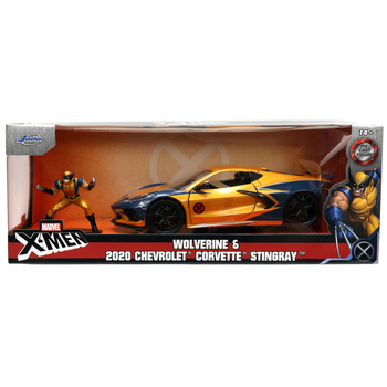 Машина металева Jada Марвел. Люди-Х Шевроле Корвет з фігуркою Росомахи, 1:24, жовтий з синім (253225025) - Pampik - 8