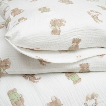 Комплект постільної білизни Twins Muslin Print Bear, 4 предмети, білий з бежевим (3031-TMP-202B) - Pampik - 4