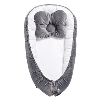 Кокон-позиционер Twins Velvet, с ортопедической подушкой, серый (9064-TV-10) - Pampik