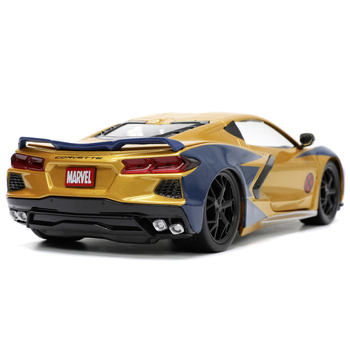 Машина металева Jada Марвел. Люди-Х Шевроле Корвет з фігуркою Росомахи, 1:24, жовтий з синім (253225025) - Pampik - 4