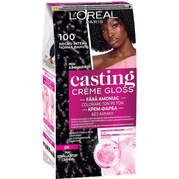 Краска-уход для волос L'Oreal Paris Casting Creme Gloss тон 100 черная ваниль, без аммиака, 120 мл - Pampik