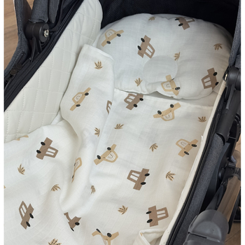 Набір в коляску Twins Bear Автомобілі: плед, подушка, простирадло на резинці, муслін, молочний (1489-TMB-1012) - Pampik - 3