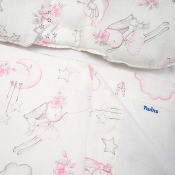 Набір в коляску Twins Кролики: плед, ортопедична подушка, простирадло, рожевий (1499-TMХБ-20Ra) - Pampik - 2