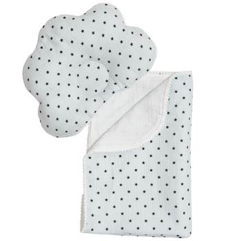 Плед и подушка ортопедическая Twins, муслин маршмелоу, 110х80 см, blue/stars, блакитний (1411-TMPO-04S) - Pampik