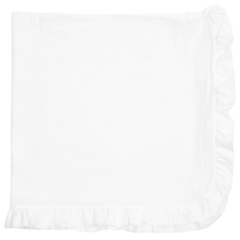 Крыжма-плед Twins, муслин с рюшкой, 100x100 см, белый (1409-КТM-01) - Pampik