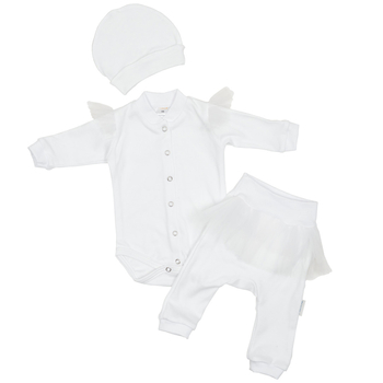 Набір на виписку Twins для дівчинки, 3 предмета, інтерлок, р.56, white, білий (W-190-TH-56-01) - Pampik