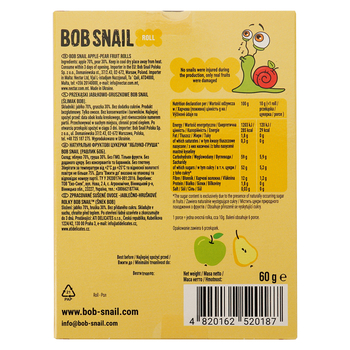 Натуральні цукерки Bob Snail Roll Яблуко-Груша, 60 г - Pampik - 3