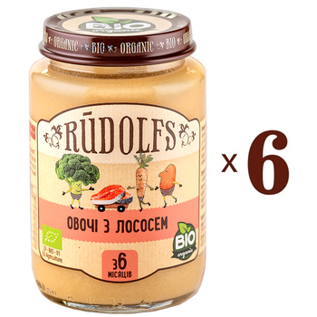 Набір пюре Rudolfs Овочі з лососем, 1140 г (6 уп. по 190 г) - Pampik