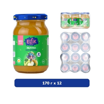 Пюре Elfik Magic з яблук, без доданого цукру, 2040 г (12 шт. по 170 г) - Pampik