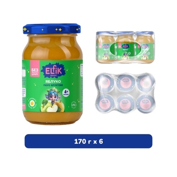 Пюре Elfik Magic из яблок, без добавления сахара, 1020 г (6 шт. по 170 г) - Pampik
