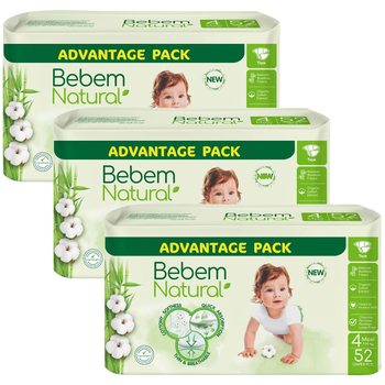 Підгузки на липучках Bebem Natural, 4 (7-14 кг), 156 шт. (3 уп. по 52 шт.) - Pampik