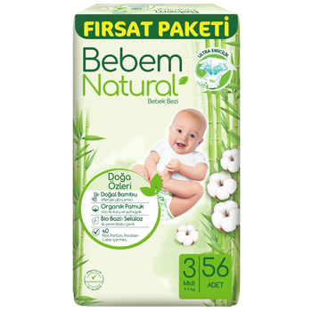 Підгузки на липучках Bebem Natural, 3 (4-9 кг), 168 шт. (3 уп. по 56 шт.) - Pampik - 2