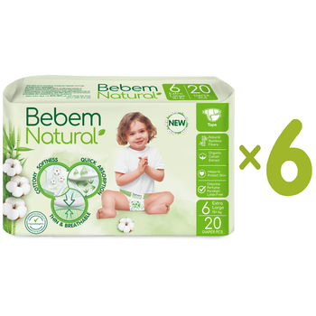 Підгузки на липучках Bebem Natural, 6 (15+ кг), 120 шт. (6 уп. по 20 шт.) - Pampik