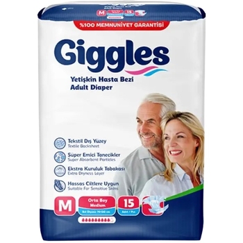 Подгузники для взрослых Giggles Medium, 9 капель, 15 шт. - Pampik