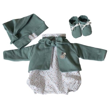 Набор одежды для куклы Munecas De Cuna: комбинезон, шапка, пинетки, 45 см, зеленый (R45221) - Pampik
