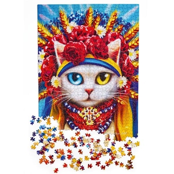 Пазл De.tail Біла кішка у вінку, 1000 елементів (DT1000-06) - Pampik - 3