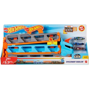 Вантажівка-транспортер Hot Wheels Суперперегони з 3 базовими машинками 1:64 (GVG37) - Pampik