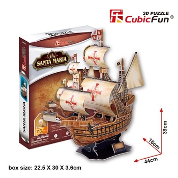 Пазл 3D CubicFun Корабль Санта-Мария, 113 элементов (T4008h) - Pampik - 2