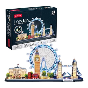 Пазл 3D CubicFunFun City Line з LED-підсвіткою Лондон, 186 елементів (L532h) - Pampik